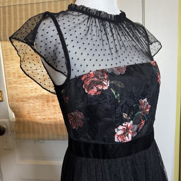 ADRIANNA PAPELL Womens Dress Sz 2 Black Whimsigoth Cocktail Coquette Dark Fairy - Picture 2 of 13